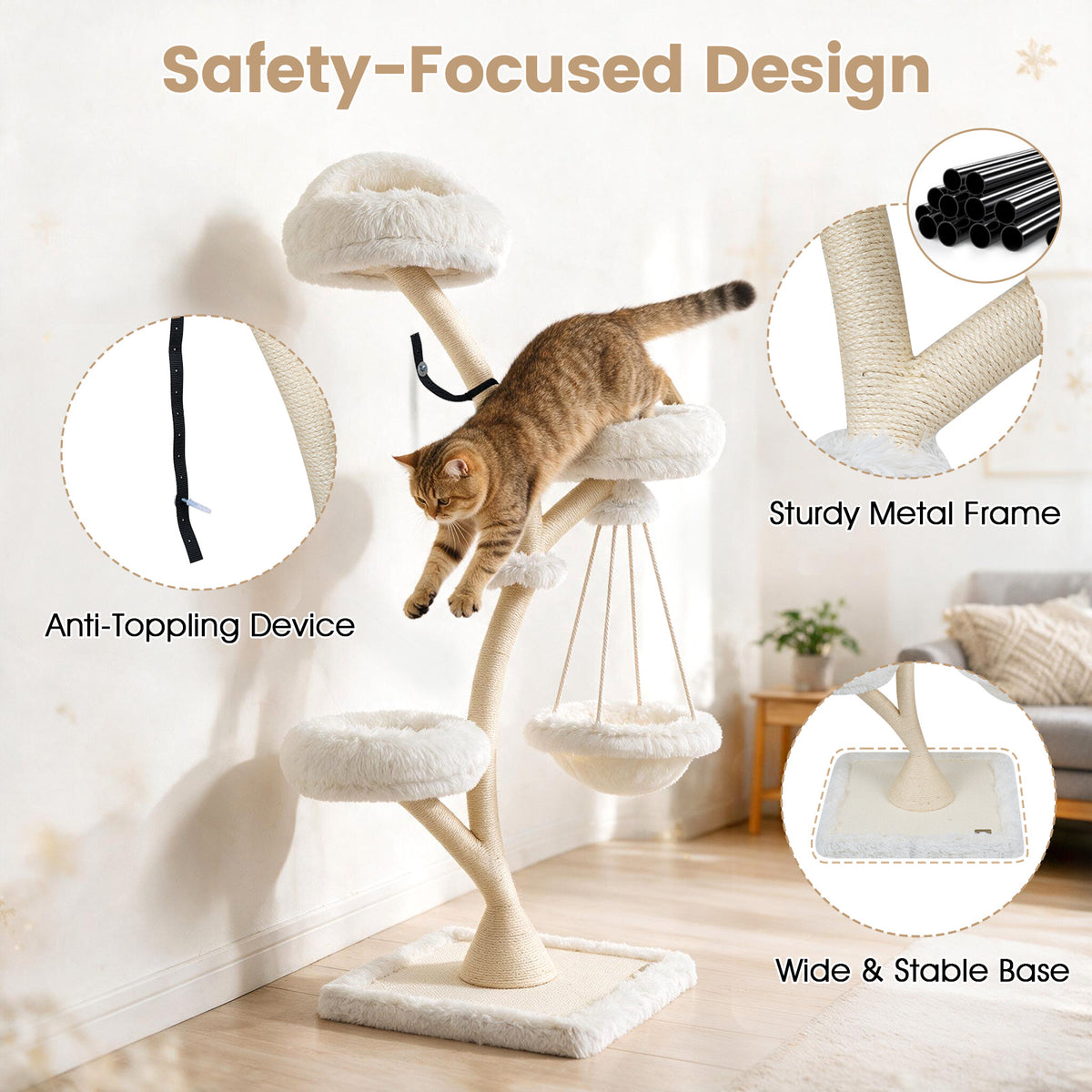 66.5"/169 cm Cat Tree with Top Perch, 2 Beds, Hammock & Sisal Posts