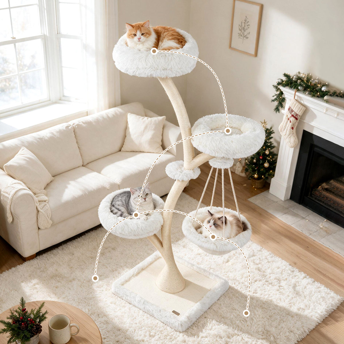 66.5"/169 cm Cat Tree with Top Perch, 2 Beds, Hammock & Sisal Posts