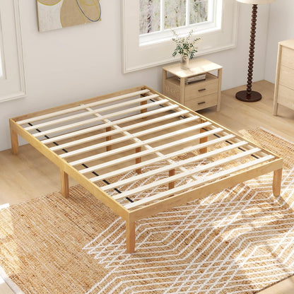 Goflame 14 Inch Twin Wood Platform Bed Frame, Minimalist Twin Bed Frame with Wooden Slats Support & Rubber Wood Legs
