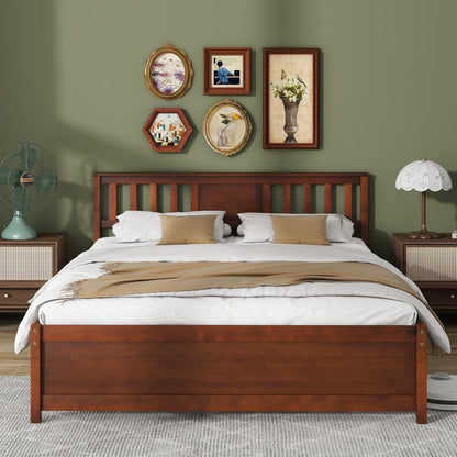 Goflame Solid Wood Platform Bed Frame, Mid Century Full Bed Frame with Headboard