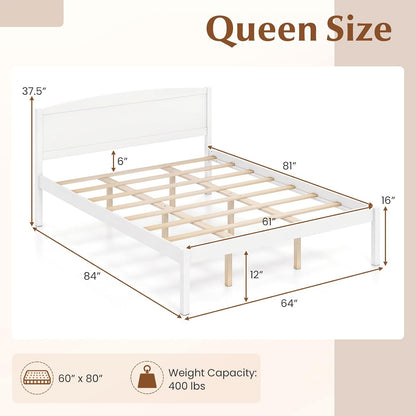 Goflame Wooden Bed Frame with Curved Headboard, Wood Slat Support | Farmhouse Platform Bed w/Heavy Duty Mattress Foundation