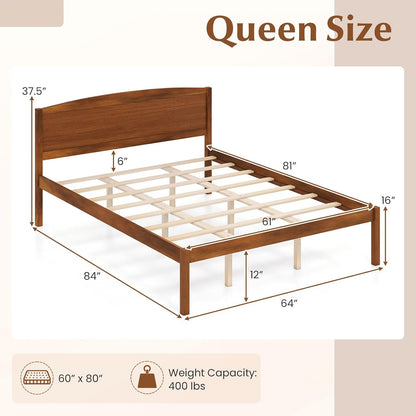 Goflame Wooden Bed Frame with Curved Headboard, Wood Slat Support | Farmhouse Platform Bed w/Heavy Duty Mattress Foundation