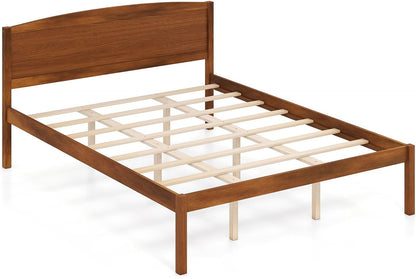 Goflame Wooden Bed Frame with Curved Headboard, Wood Slat Support | Farmhouse Platform Bed w/Heavy Duty Mattress Foundation