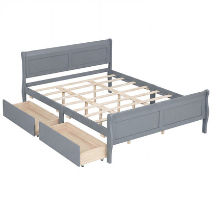 Goflame Twin/ Full/ Queen Bed with 2 Storage Drawers Wood Platform Bed with Headboard & Footboard