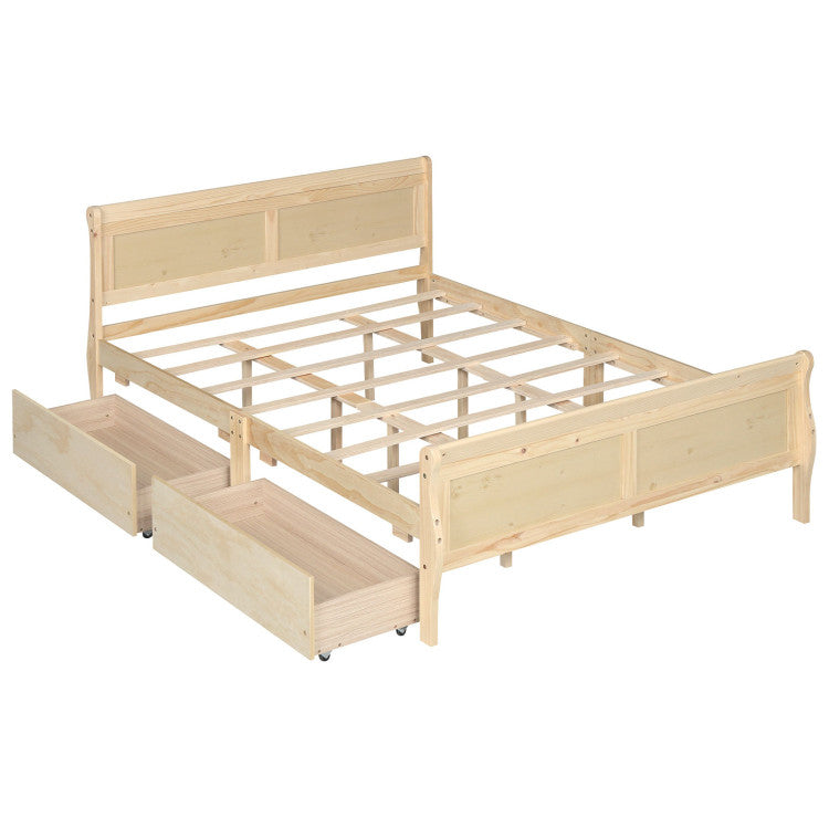 Goflame Twin/ Full/ Queen Bed with 2 Storage Drawers Wood Platform Bed with Headboard & Footboard