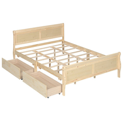 Goflame Twin/ Full/ Queen Bed with 2 Storage Drawers Wood Platform Bed with Headboard & Footboard
