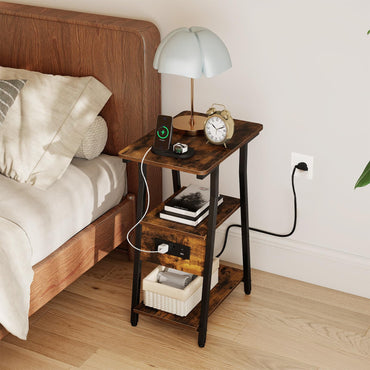 Goflame 3-Tier Industrial Nightstand with Charging Station (1/2)