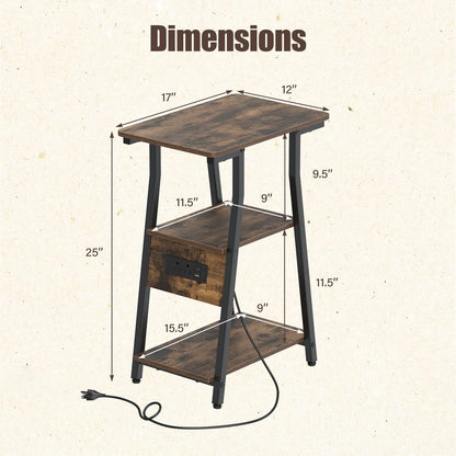 Goflame 3-Tier Industrial Nightstand with Charging Station (1/2)