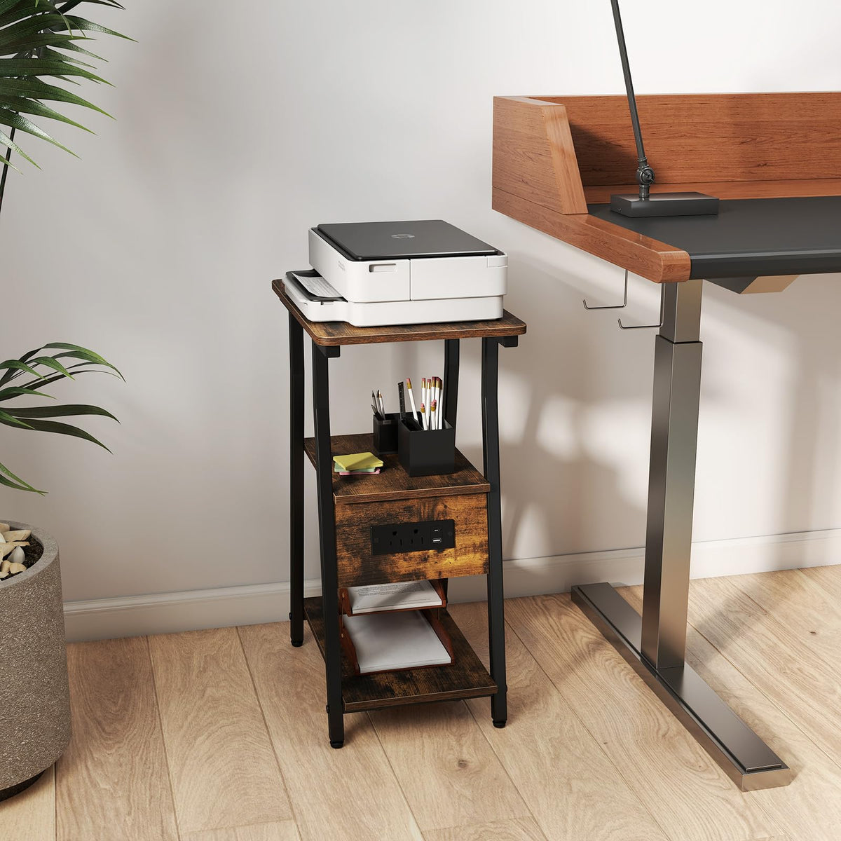 Goflame 3-Tier Industrial Nightstand with Charging Station (1/2)
