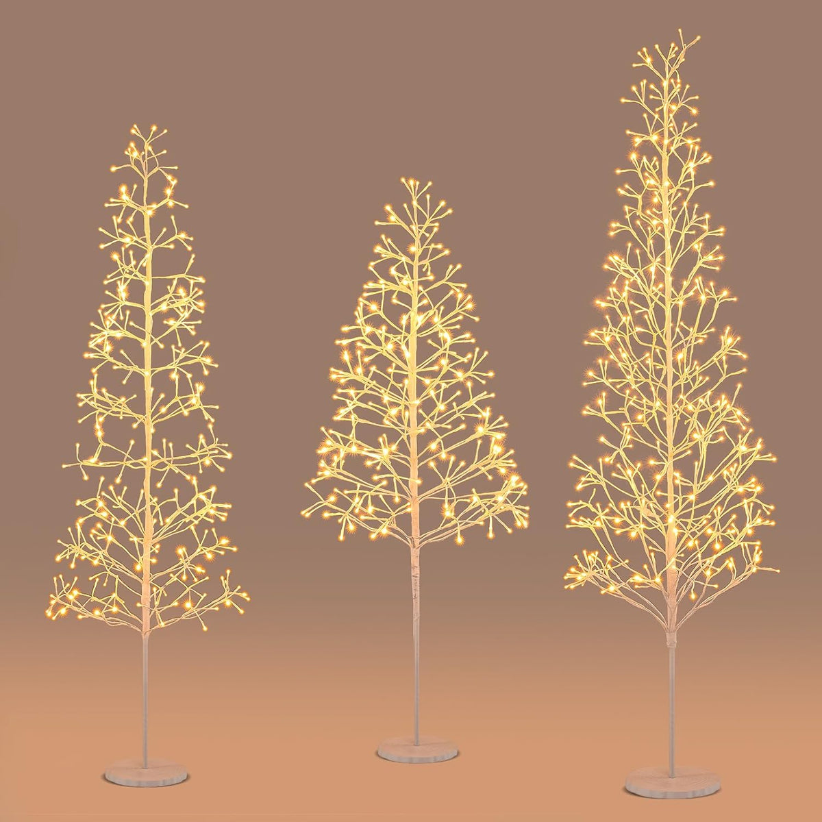 Goflame LED Birch Tree, 5/6/7 FT Pre-lit Twig Tree with Warm White Light LED Lights, Weighted Base