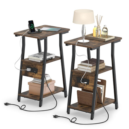 Goflame 3-Tier Industrial Nightstand with Charging Station (1/2)