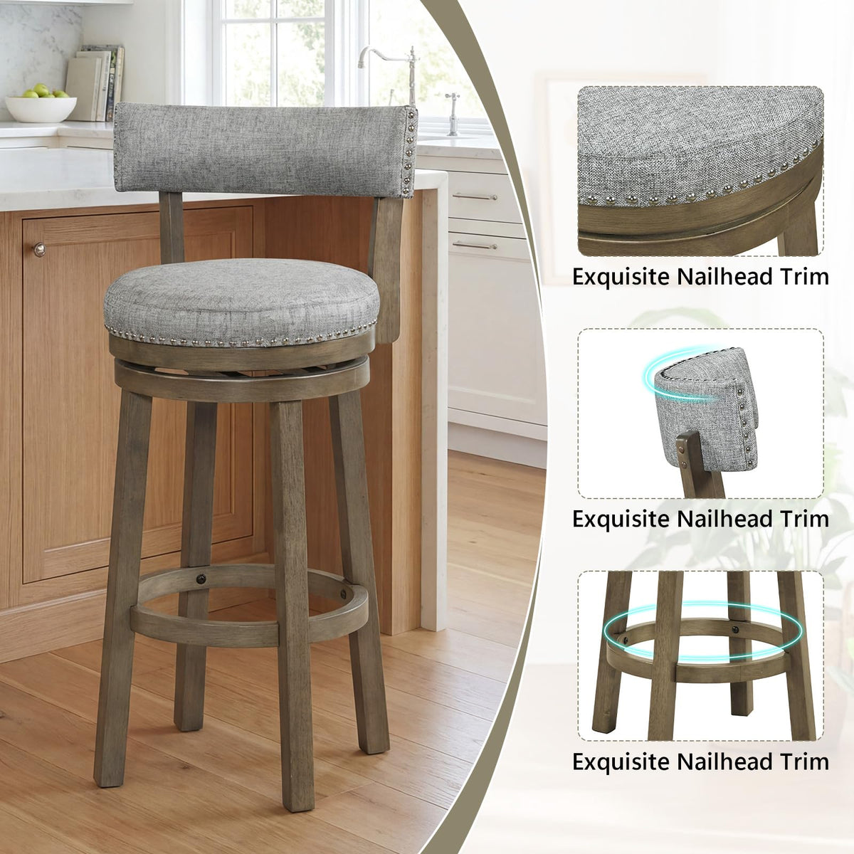 Goflame 31.5" Bar Height Stools with Linen Fabric Upholstered Seat & Back Set of 2/4
