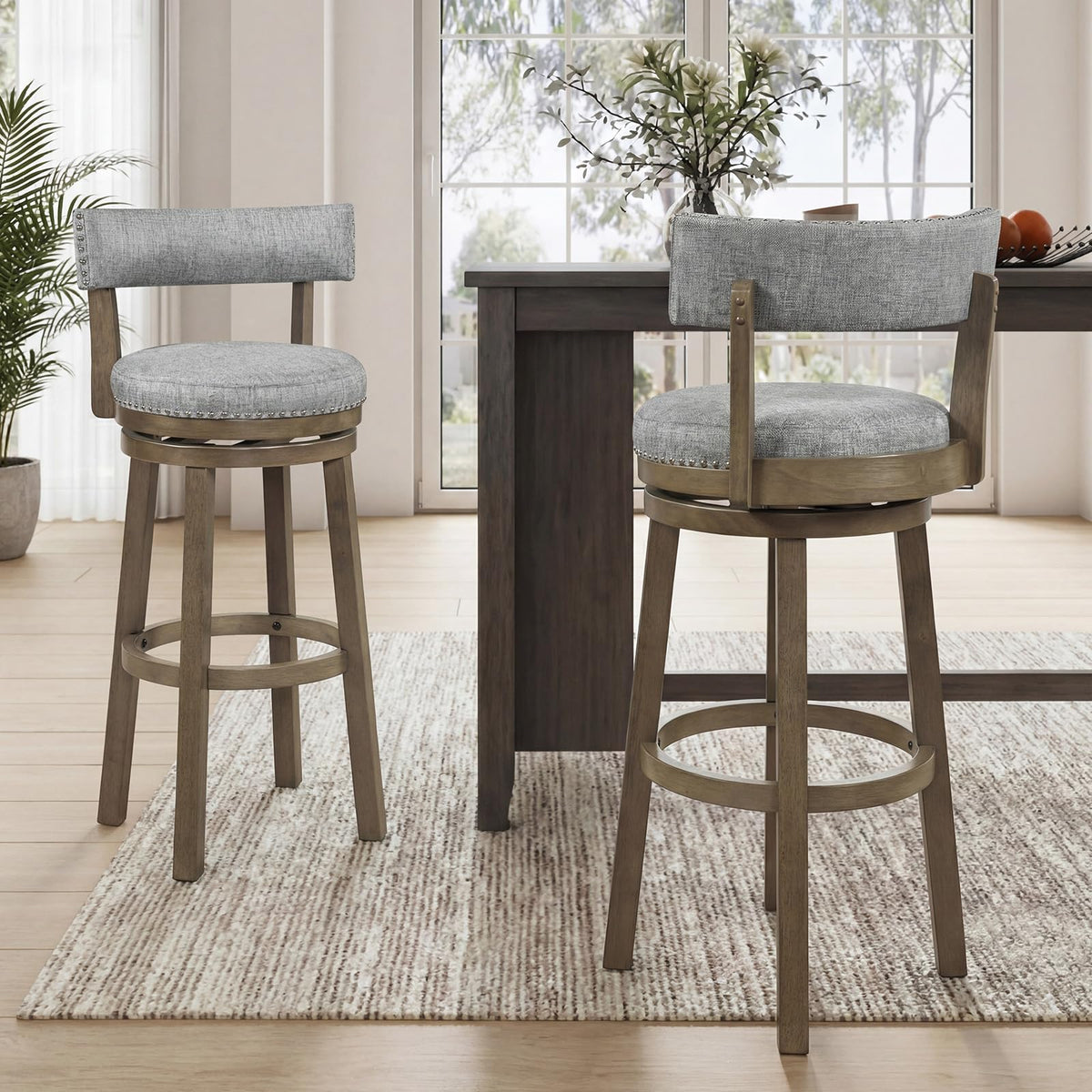 Goflame 31.5" Bar Height Stools with Linen Fabric Upholstered Seat & Back Set of 2/4