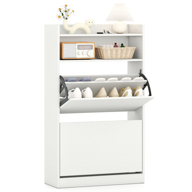 Goflame Shoe Cabinet with 2 Flip Drawers Freestanding Narrow Shoe Organizer Cabinet