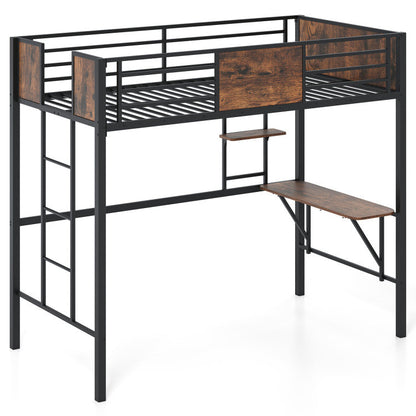 Goflame Twin Loft Bed with Desk - Heavy-Duty Metal Bed Frame w/Safety Guardrail