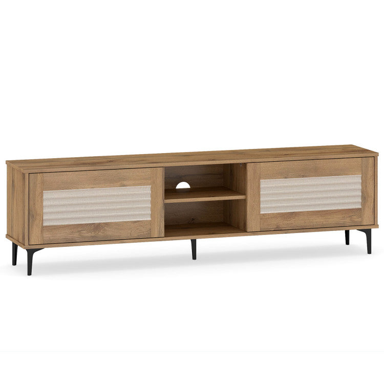 Goflame Mid Century Modern TV Stand for 55-65 Inch TV Waveform Fluted Entertainment Center