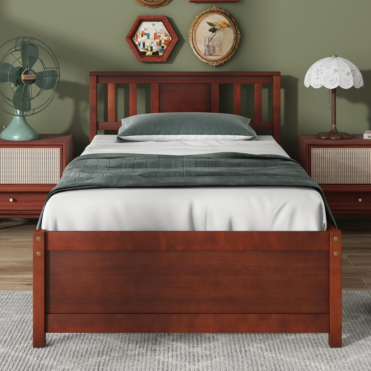 Goflame Solid Wood Platform Bed Frame, Mid Century Full Bed Frame with Headboard