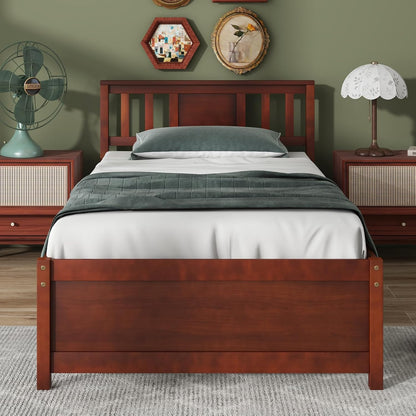 Goflame Solid Wood Platform Bed Frame, Mid Century Full Bed Frame with Headboard
