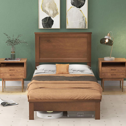 Goflame Queen/Full/Twin Size Wood Platform Bed Frame with Headboard, Mid Century Bed Frame with Solid Wood Legs & Wooden Slat Support