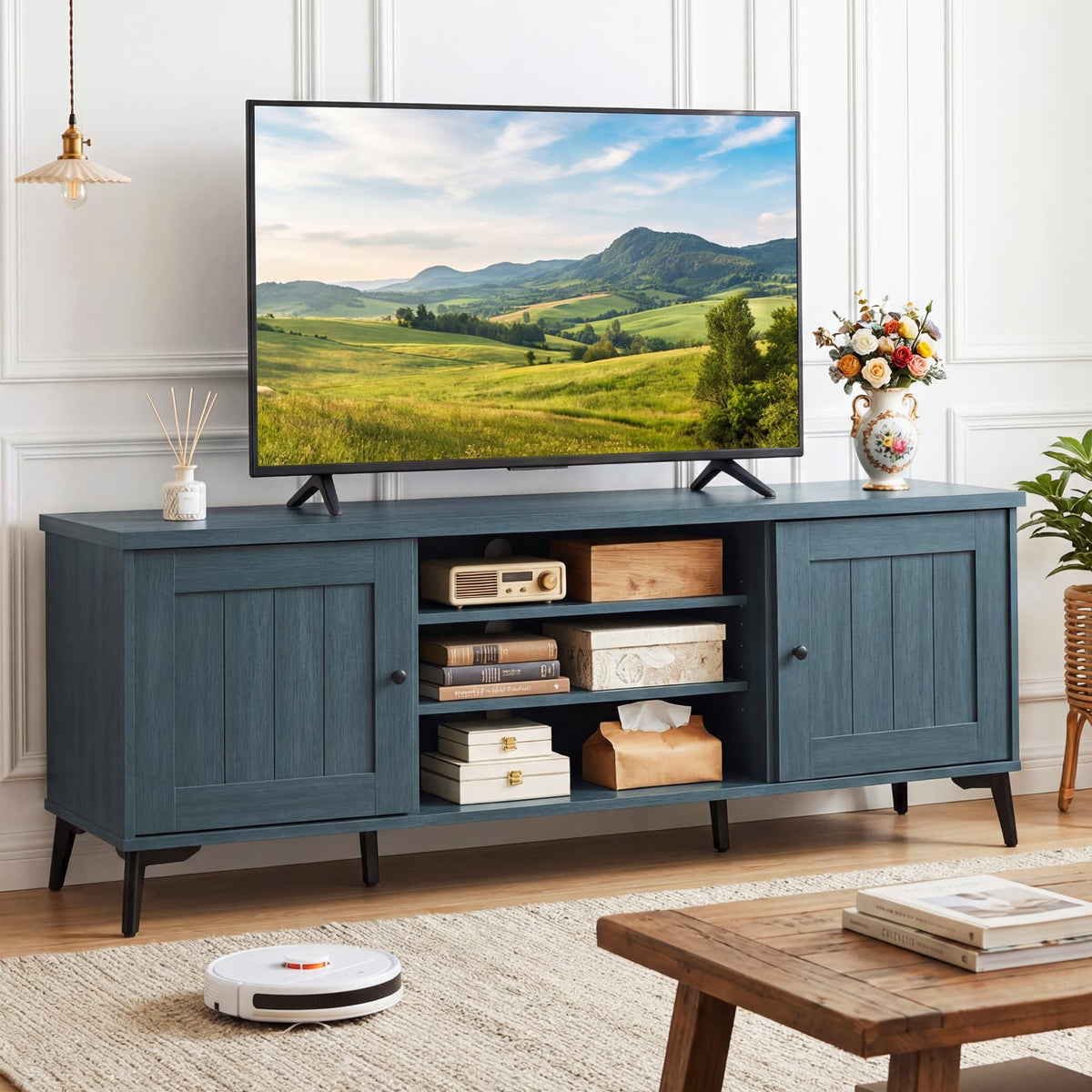 Goflame 2-Door TV Stand for TVs up to 65" with 2 Storage Cabinets & 4 Adjustable Shelves