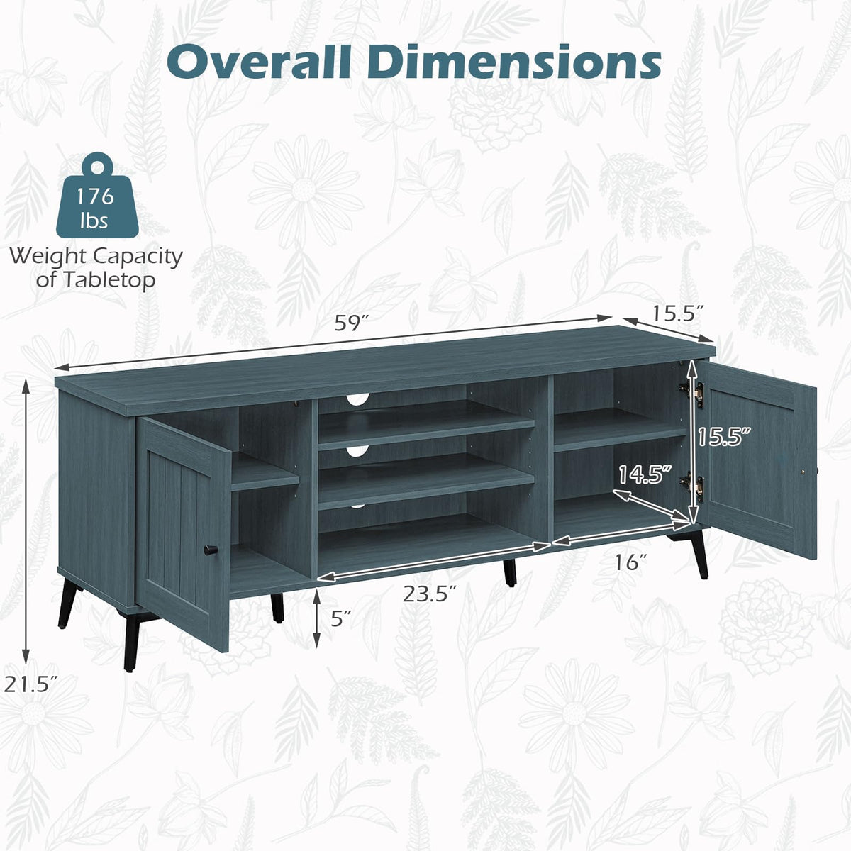 Goflame 2-Door TV Stand for TVs up to 65" with 2 Storage Cabinets & 4 Adjustable Shelves