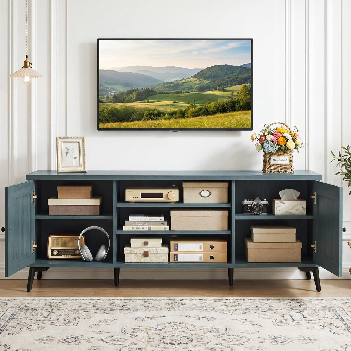 Goflame 2-Door TV Stand for TVs up to 65" with 2 Storage Cabinets & 4 Adjustable Shelves