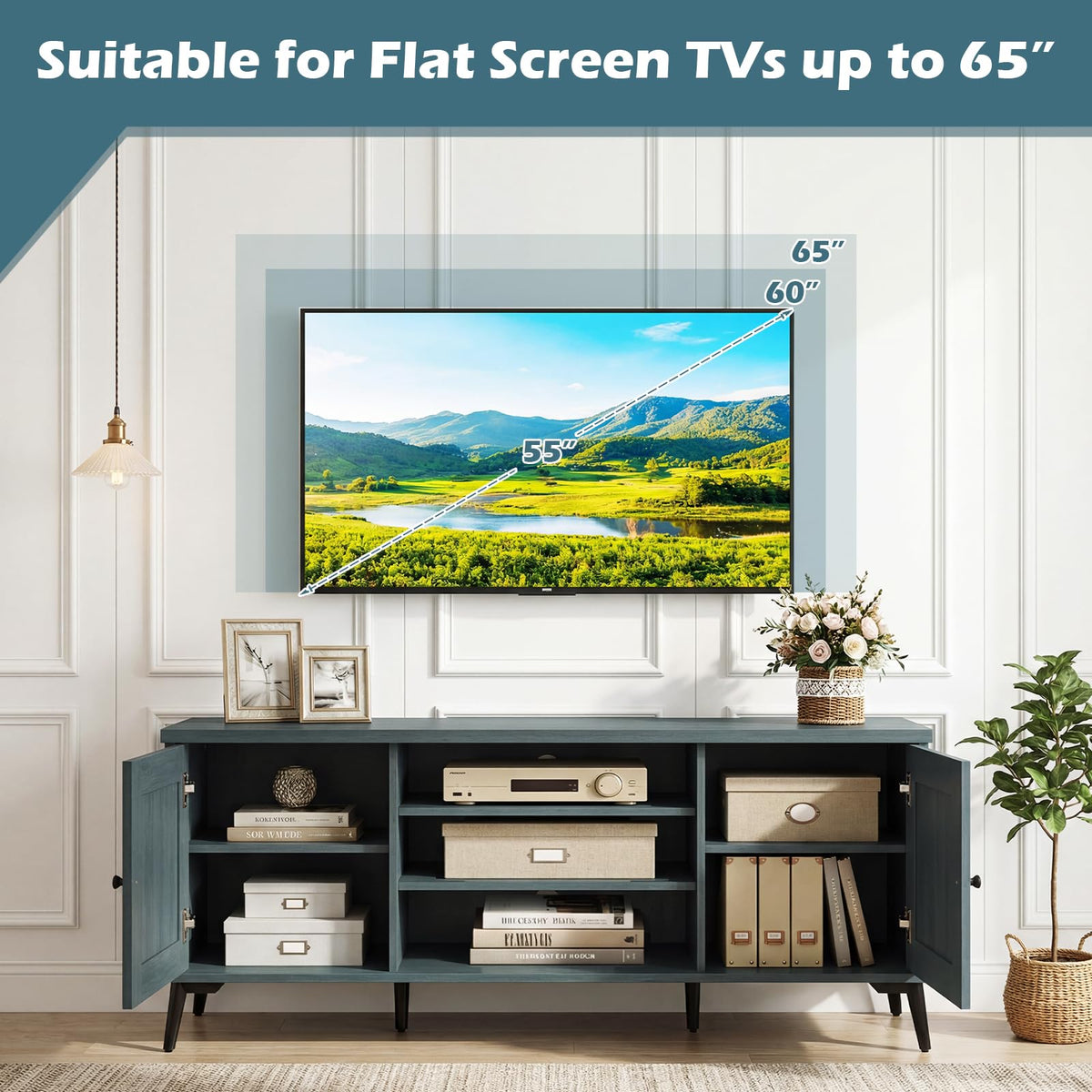 Goflame 2-Door TV Stand for TVs up to 65" with 2 Storage Cabinets & 4 Adjustable Shelves