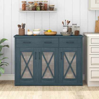 Goflame 47" Farmhouse Buffet Cabinet w/Fluted Glass Doors 2 Drawers & Adjustable Shelves