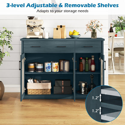 Goflame 47" Farmhouse Buffet Cabinet w/Fluted Glass Doors 2 Drawers & Adjustable Shelves