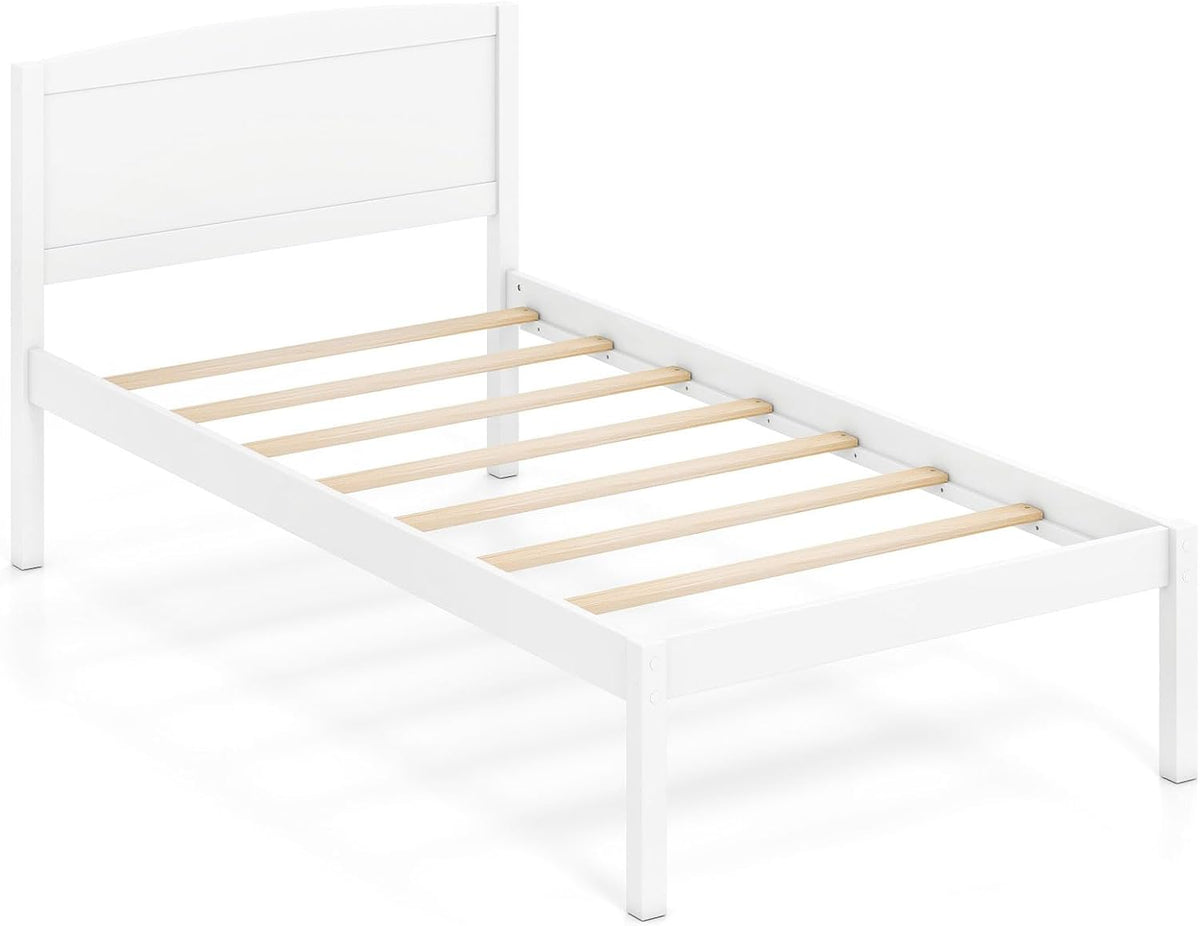 Goflame Wooden Bed Frame with Curved Headboard, Wood Slat Support | Farmhouse Platform Bed w/Heavy Duty Mattress Foundation