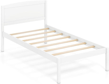 Goflame Wooden Bed Frame with Curved Headboard, Wood Slat Support | Farmhouse Platform Bed w/Heavy Duty Mattress Foundation