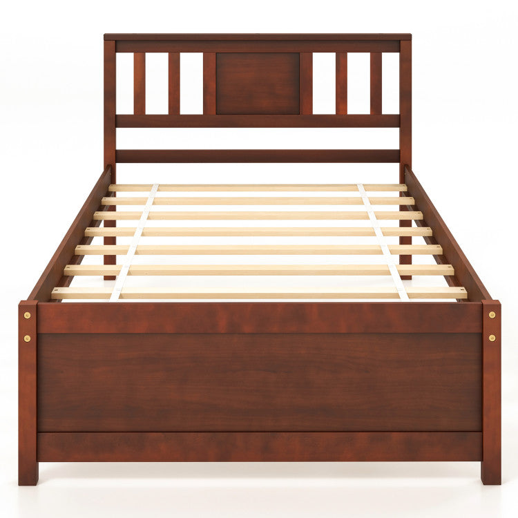 Goflame Solid Wood Platform Bed Frame, Mid Century Full Bed Frame with Headboard