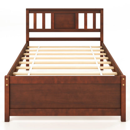 Goflame Solid Wood Platform Bed Frame, Mid Century Full Bed Frame with Headboard