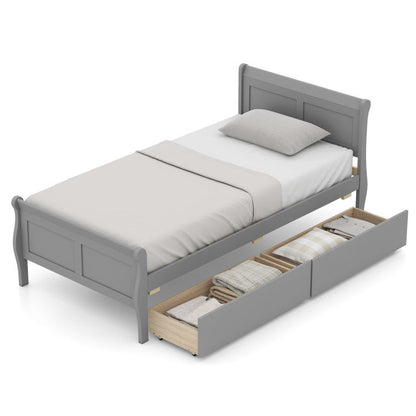 Goflame Twin/ Full/ Queen Bed with 2 Storage Drawers Wood Platform Bed with Headboard & Footboard