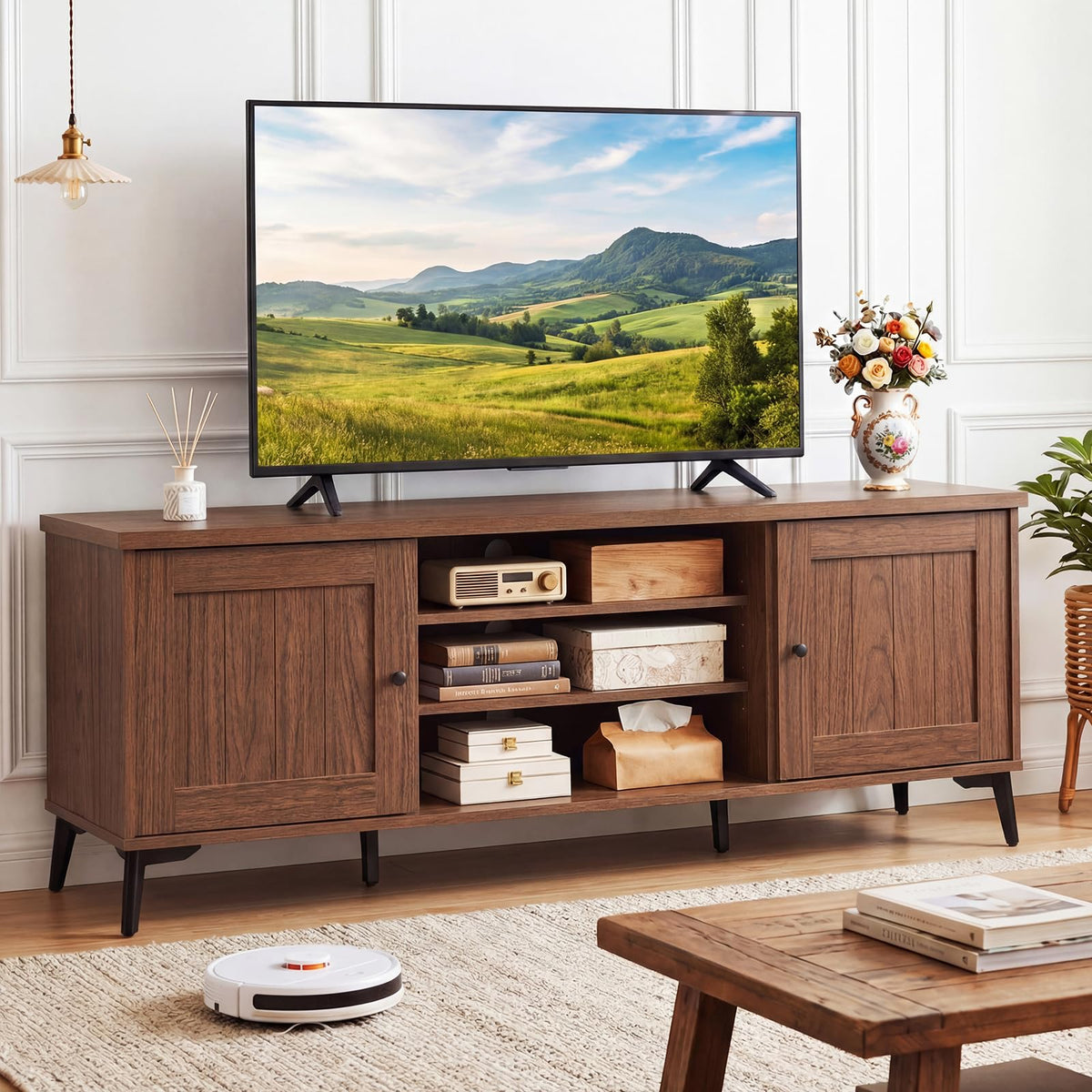 Goflame 2-Door TV Stand for TVs up to 65" with 2 Storage Cabinets & 4 Adjustable Shelves