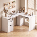 GOFLAME 59" L-Shaped Computer Desk with Drawers & Bookshelf