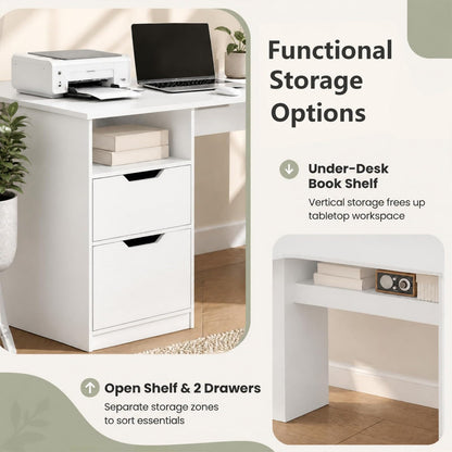 GOFLAME 59" L-Shaped Computer Desk with Drawers & Bookshelf