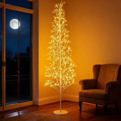 Goflame LED Birch Tree, 5/6/7 FT Pre-lit Twig Tree with Warm White Light LED Lights, Weighted Base