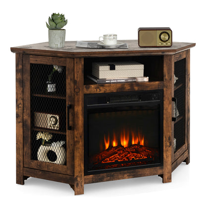 Corner Fireplace TV Stand with LED Lights for TVs up to 50”, Modern Entertainment Center with Electric Fireplace