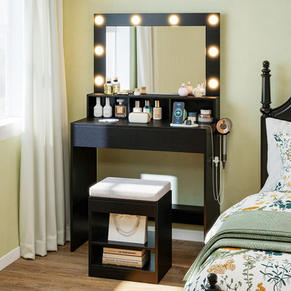 Vanity Table Set with Lighted Mirror, Makeup Dressing Desk with LED Lights