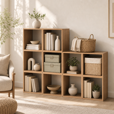 2 Pieces Decorative Cube Storage Organizers, Stackable Open Back Storage Cubes with Storage Shelves