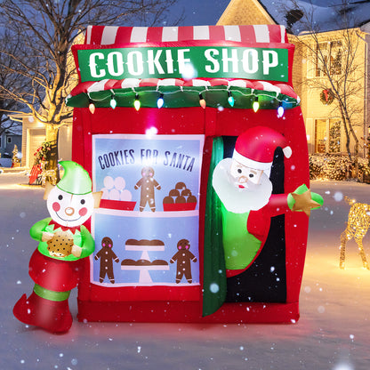6.5 FT Christmas Inflatable Santa Claus, Outdoor Self-Inflatable Holiday Decoration with Cookie Shop