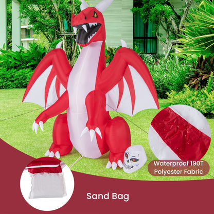 8 FT Halloween Inflatable Fire Dragon, Flash Blow up Lighted Inflatables with Multi-Color Skull