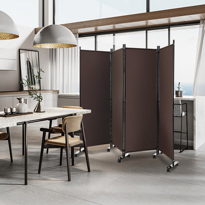 4 Panel Folding Room Divider, 6FT Rolling Privacy Screen with Lockable Wheels