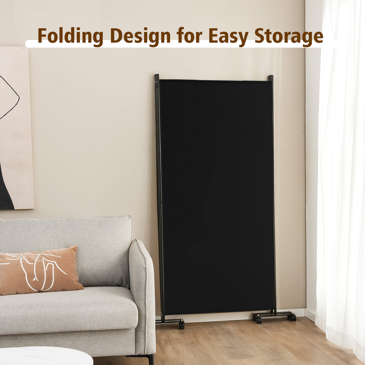 3 Panel Folding Room Divider, 6FT Rolling Privacy Screen with Lockable Wheels