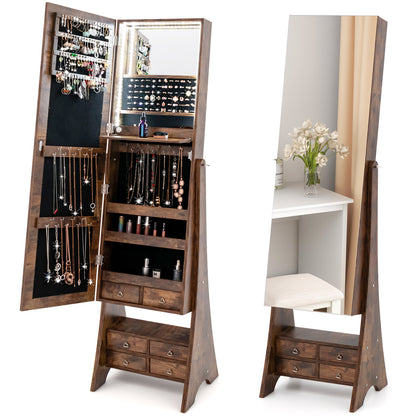 Jewelry Cabinet Freestanding, LED Lighted Jewelry Armoire with Full-length Frameless Mirror