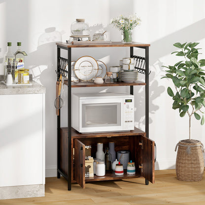 Kitchen Baker's Rack with Cabinet, 3-Tier Pantry Cabinet with 2 Open Shelves