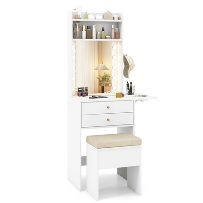 Small Makeup Vanity Set with Mirror and Lights, Modern Compact Vanity Desk Set with Charging Station