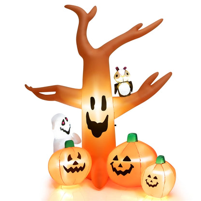 8 FT Halloween Inflatable Dead Tree with Pumpkins, Ghost and Owl, Blow up Yard Scary Tree with Bright LED Lights