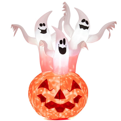 6FT Halloween Inflatable 3 Ghosts in Pumpkin, Blow Up Yard Decoration with Built-in LED Lights & Blower